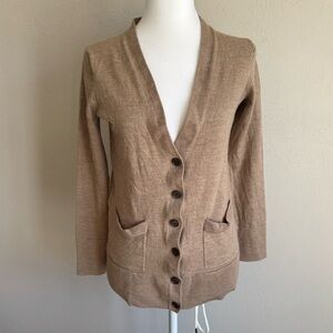 Banana Republic Tan 100% Merino Wool Button Classic Cardigan Women’s M Academia